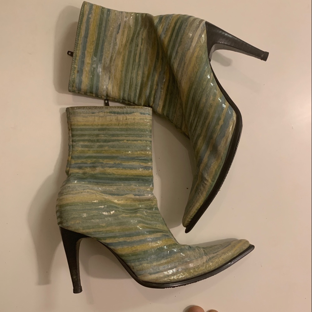 Striped Heeled Ankle Boots